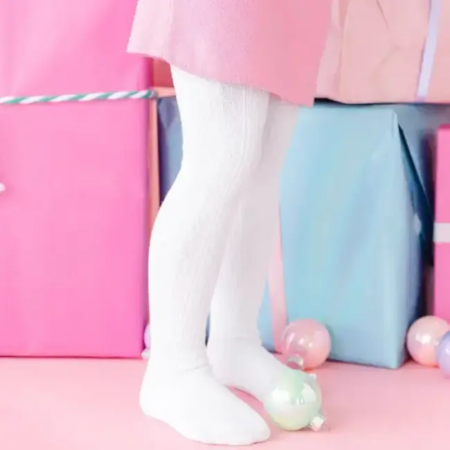 Little Stocking Co. White Cable Knit Tights