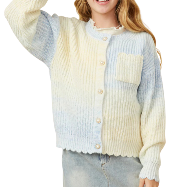 Hayden Girls Ombre Scallop Finish Statement Button Sweater Cardigan