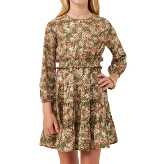 Hayden Girls Floral Print Ruffle Smocked Waist Long Sleeve Dress