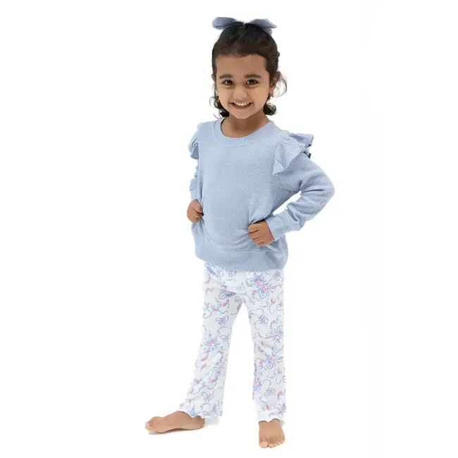 Angel Dear Ribbon Floral Fling - Ruffle Shoulder Waffle  Shirt and Ribbed Flare Pant