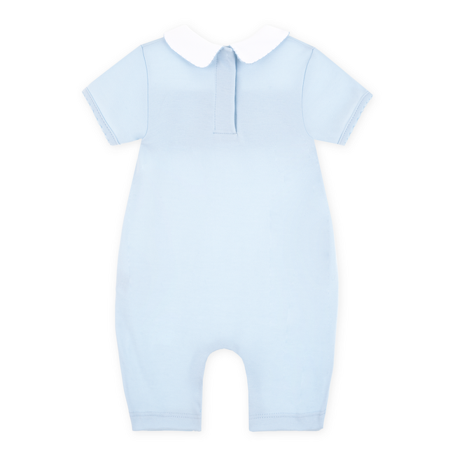 Magnolia Baby Bunny Love Classics Light Blue Smocked Collared Short Playsuit