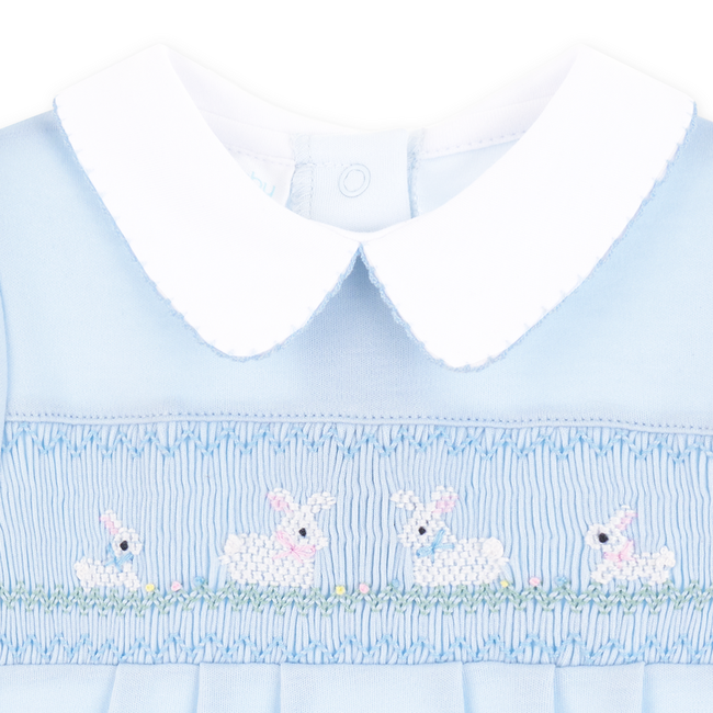 Magnolia Baby Bunny Love Classics Light Blue Smocked Collared Short Playsuit