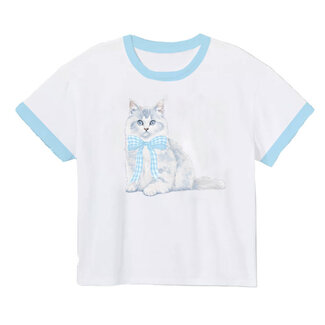Azarhia Blue Gingham Bow Kitty Boxy Tee