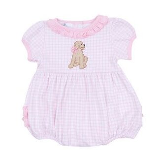 Magnolia Baby Puppy Playtime Applique Pink Ruffle S\S Bubble