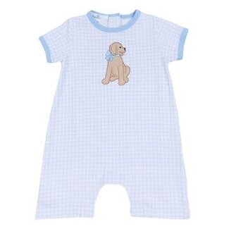 Magnolia Baby Puppy Playtime Applique Light Blue Short Playsuit