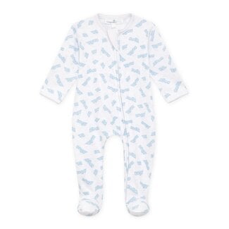 Magnolia Baby Choo Choo Train Light Blue Print Zip Footie