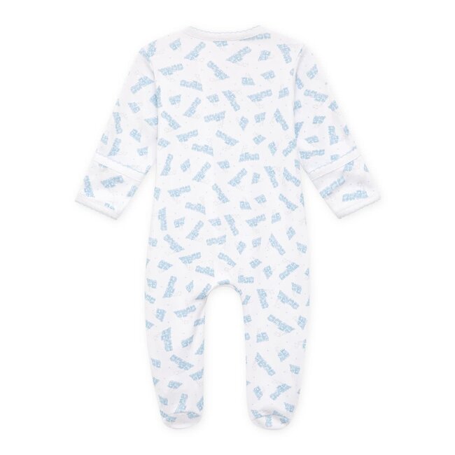 Magnolia Baby Choo Choo Train Light Blue Print Zip Footie
