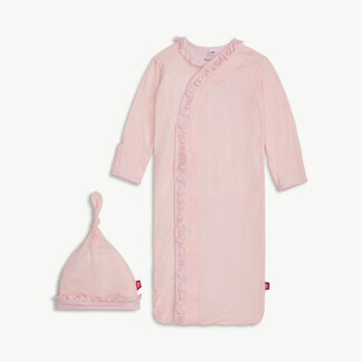 Magnetic Me Pin Dot Pink Ruffle Placket Gown + Hat Set (NB-3M)