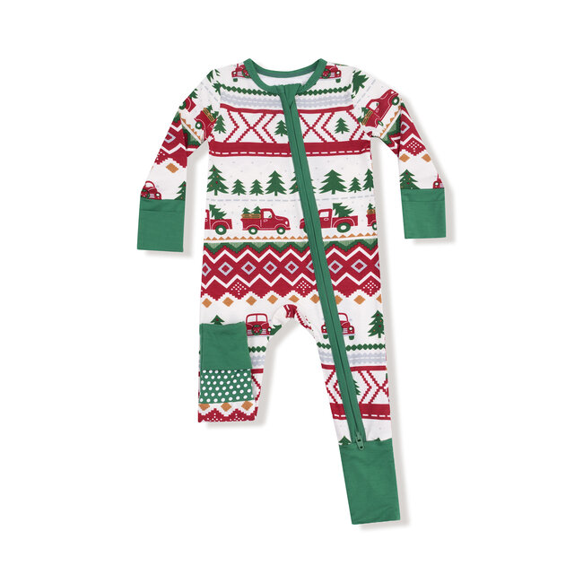 Angel Dear Red Truck Fair Isle - 2 Way Zipper Romper