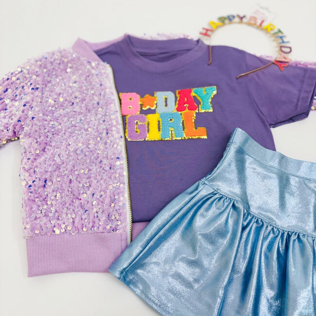 Sweet Wink Birthday Girl Patch Tee- Lavender