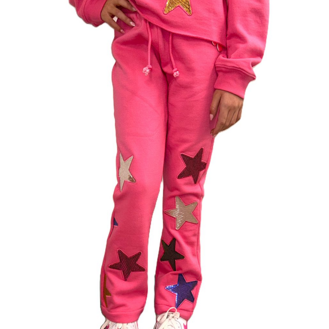 Paper Flower Sequins Stars Applique Pants