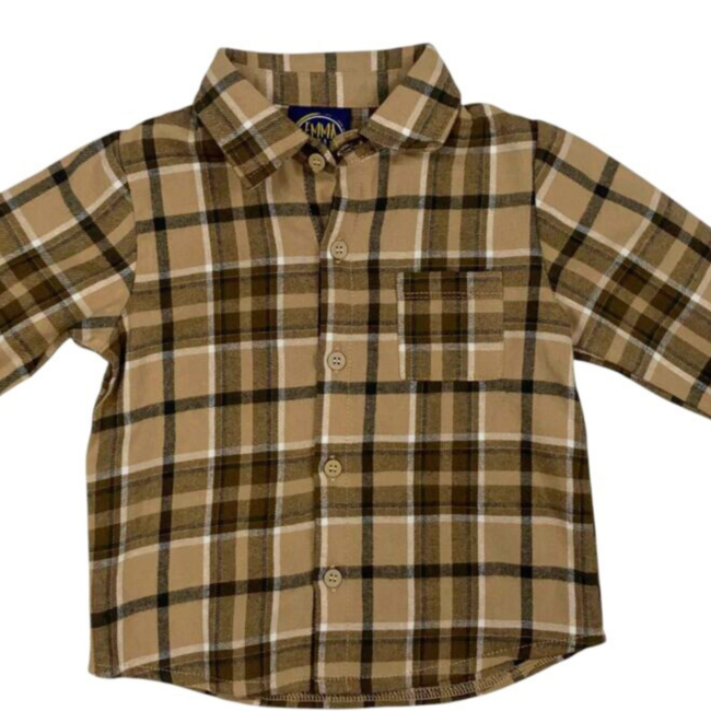 Emma Jean Flannel Shirt - Tan Plaid