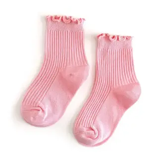 Little Stocking Co. Ribbed Lettuce Trim Midi Socks - Blossom
