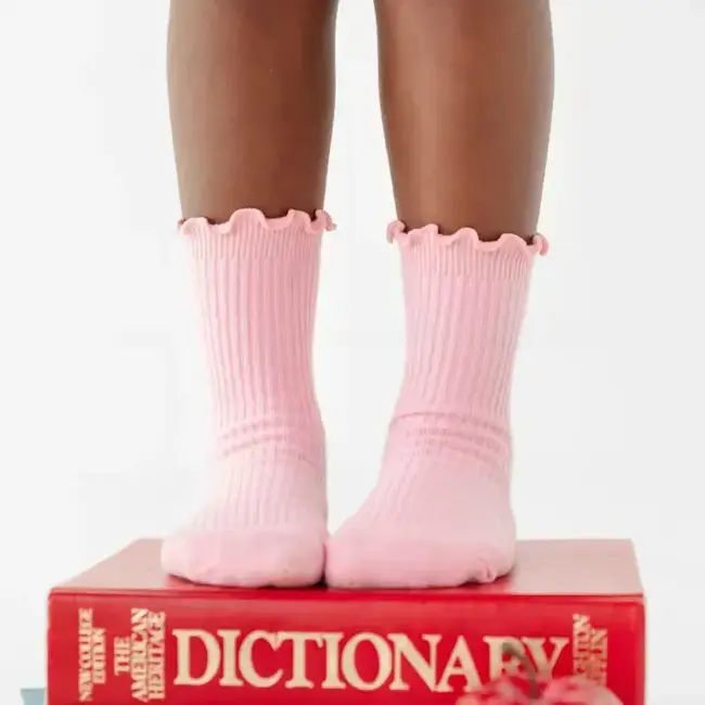 Little Stocking Co. Ribbed Lettuce Trim Midi Socks - Blossom