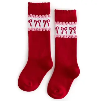 Little Stocking Co. Valentine's Bow Scalloped Knee High Socks