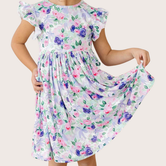 Mila & Rose Lavender Love Flutter Sleeve Twirl Dress