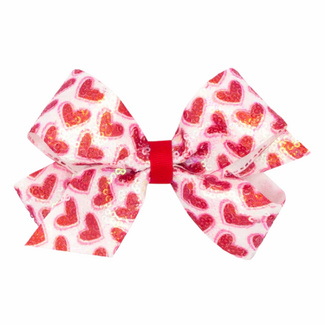 Wee Ones Medium Sequins Heart Print Bow