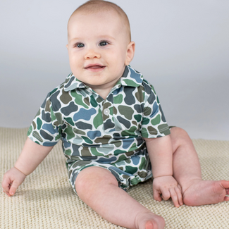 Goosies SS Polo Romper | Camo