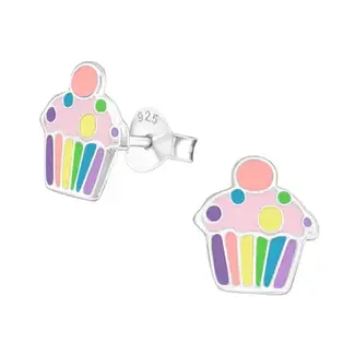 Lily Nily Rainbow Cupcake Stud Earrings in Sterling Silver