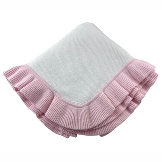 Zsa Zsa & LoLLi Nap Time Ruffle Edge Cotton Quilt | Pink + White