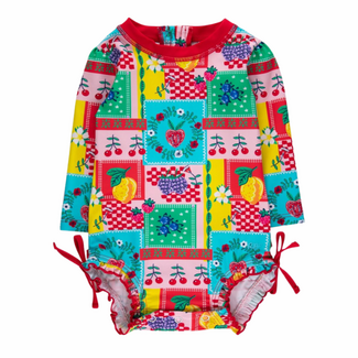 Ruffle Butts Picnic Party LS One Piece Rash Guard Swimsuit | Rear Ruffles