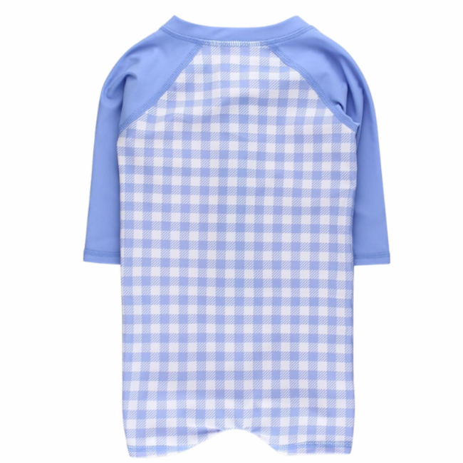 Ruffle Butts Periwinkle Blue Gingham LS One Piece Rash Guard