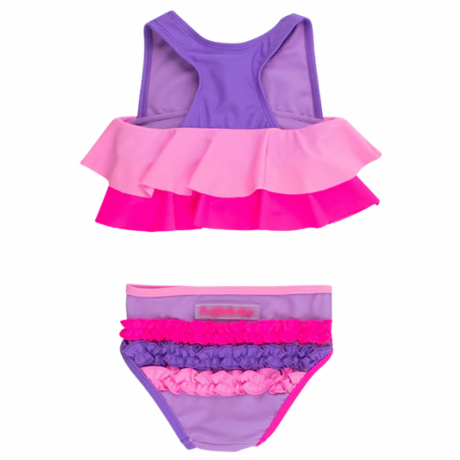 Ruffle Butts Neon Purple Color Block Flounce Bikini 2 Piece Swimsuit | Rear Ruffles