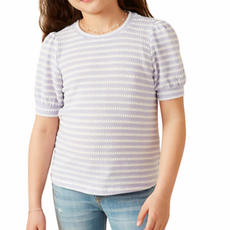 Hayden Girls Textured Stripe Puff Sleeve Knit Top | Lavender