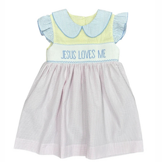 Banana Split Jesus Loves Me Smocked Dress