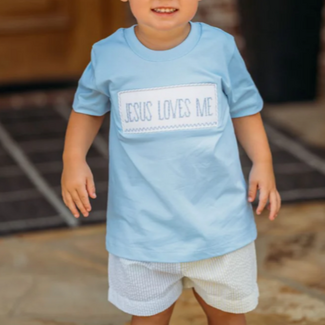 Banana Split Jesus Loves Me Smocked Boy Short Set