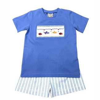 Three Sisters Hooked On Fishing Smocked Short Set