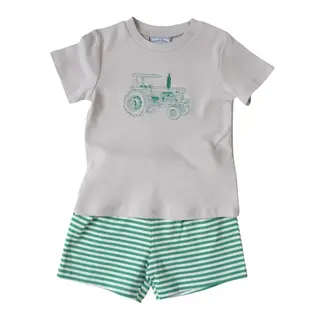 Three Sisters Tractor Embroidered Short Set