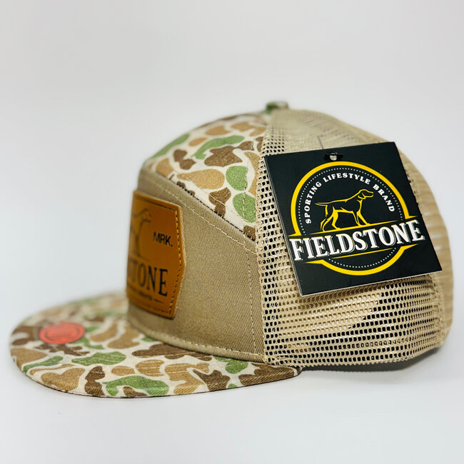Fieldstone 7 Panel Camo Leather Fieldstone Patch Hat