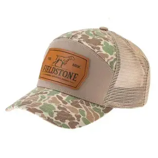 Fieldstone 7 Panel Camo Leather Fieldstone Patch Hat
