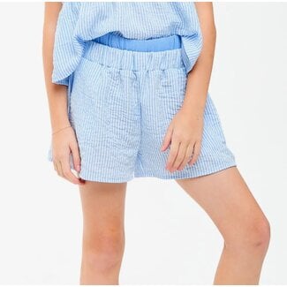 Good Girl Striped Gauze Double Waist Band Shorts | Blue