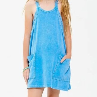 Good Girl Mineral Wash Mini Dress with Inner Romper | Denim Blue
