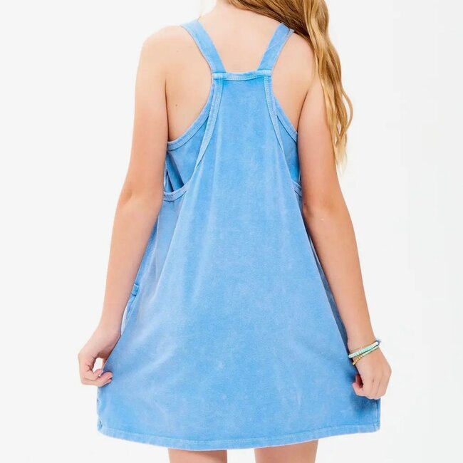 Good Girl Mineral Wash Mini Dress with Inner Romper | Denim Blue