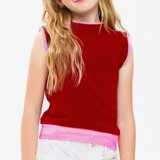 Good Girl Two Tone Sleeveless Layered Top | Red