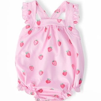 Mila & Rose Sweet Strawberries Ruffle Cross Back Romper
