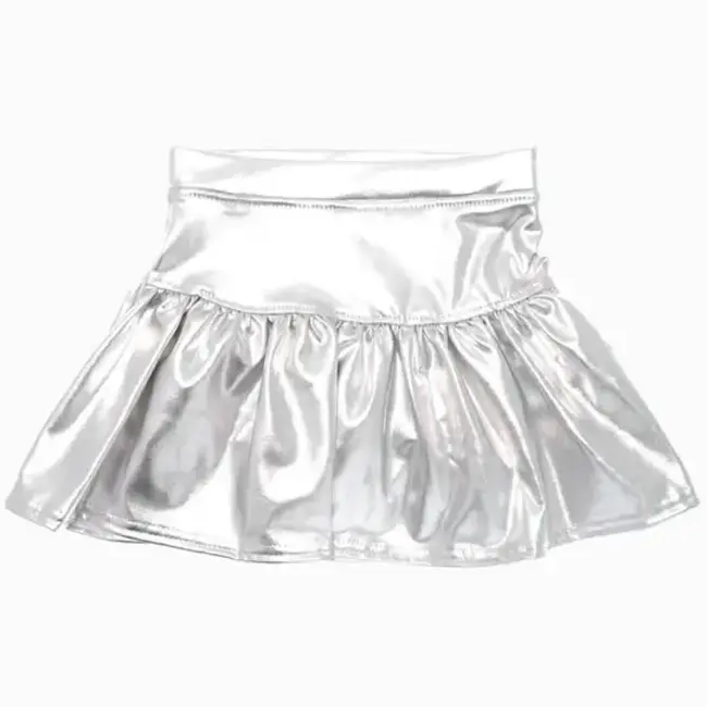 Azarhia Slick Metallic Gathered Skort in Silver