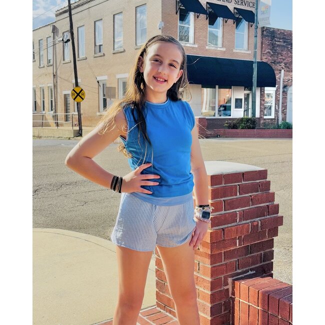 Good Girl Striped Gauze Double Waist Band Shorts | Blue