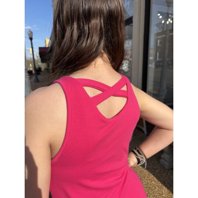 Good Girl Crossover Back Tennis Dress with Inner Romper | Hot Pink