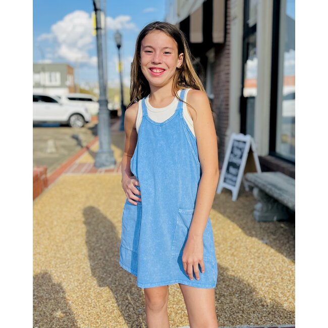 Good Girl Mineral Wash Mini Dress with Inner Romper | Denim Blue