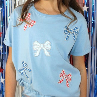 Paper Flower Gingham Bow Patch Tee