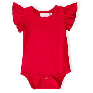 Mila & Rose Red Short Sleeve Flutter Bodysuit