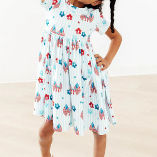 Mila & Rose Home of the Brave Short Sleeve Pocket Twirl Dress