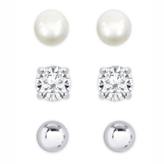 Lily Nily Freshwater Pearl & CZ Stud Set in Sterling Silver