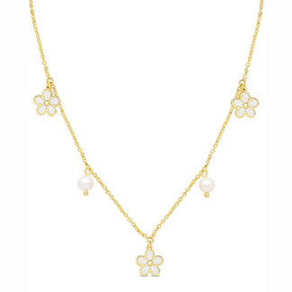 Lily Nily Flower and Freshwater Pearl Charms Necklace | White