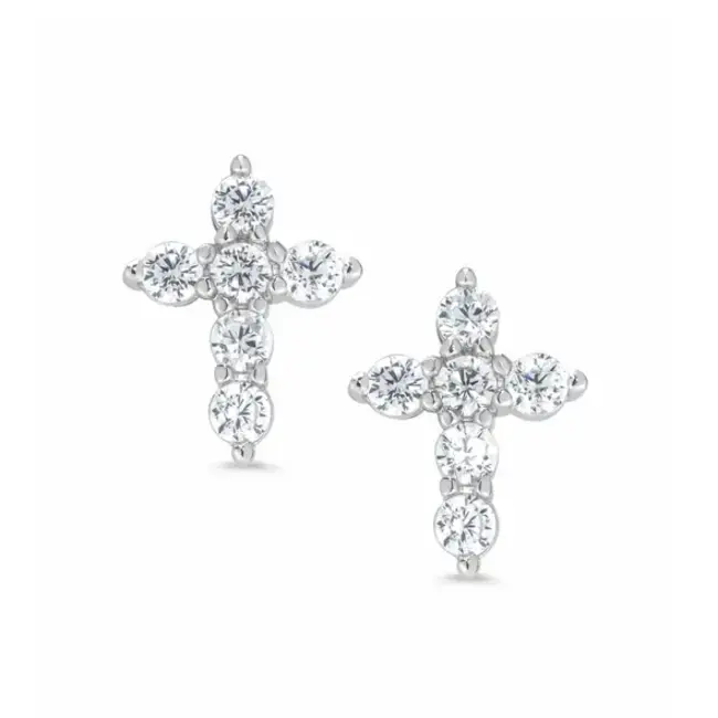 Lily Nily CZ Cross Stud Earrings in Sterling Silver