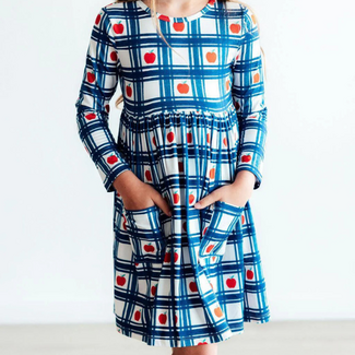 Azarhia Plaid Apples Pocket Twirl Dress